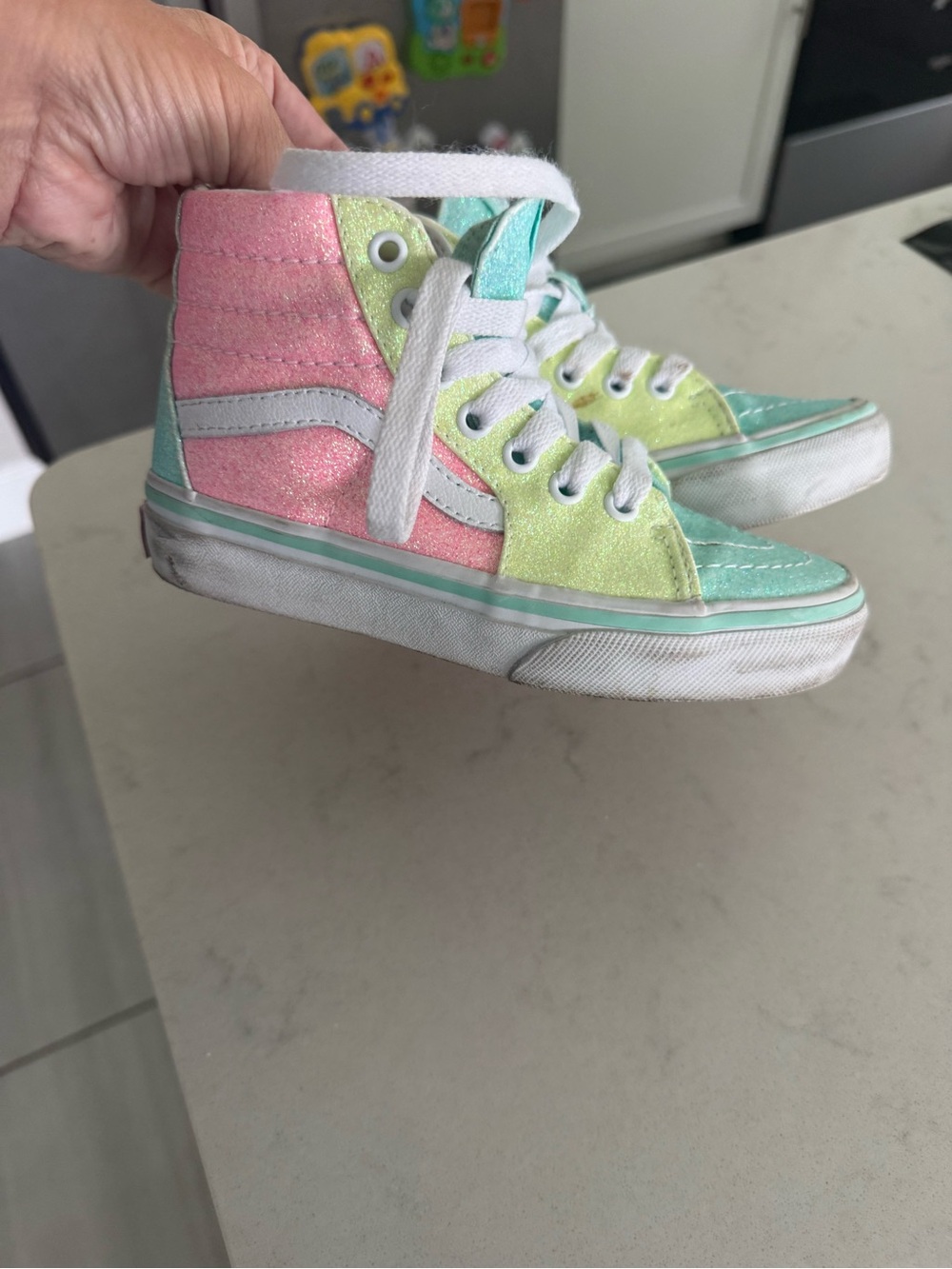 Vans Kids High-Top Sneakers in Pink, Mint & Yellow